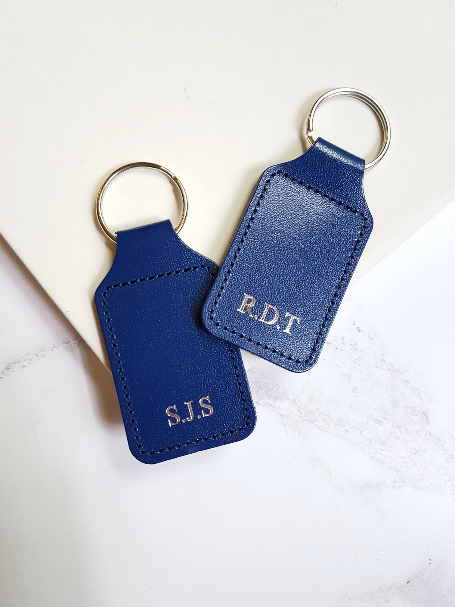 Blue Personalised Leather Keyring, Square
